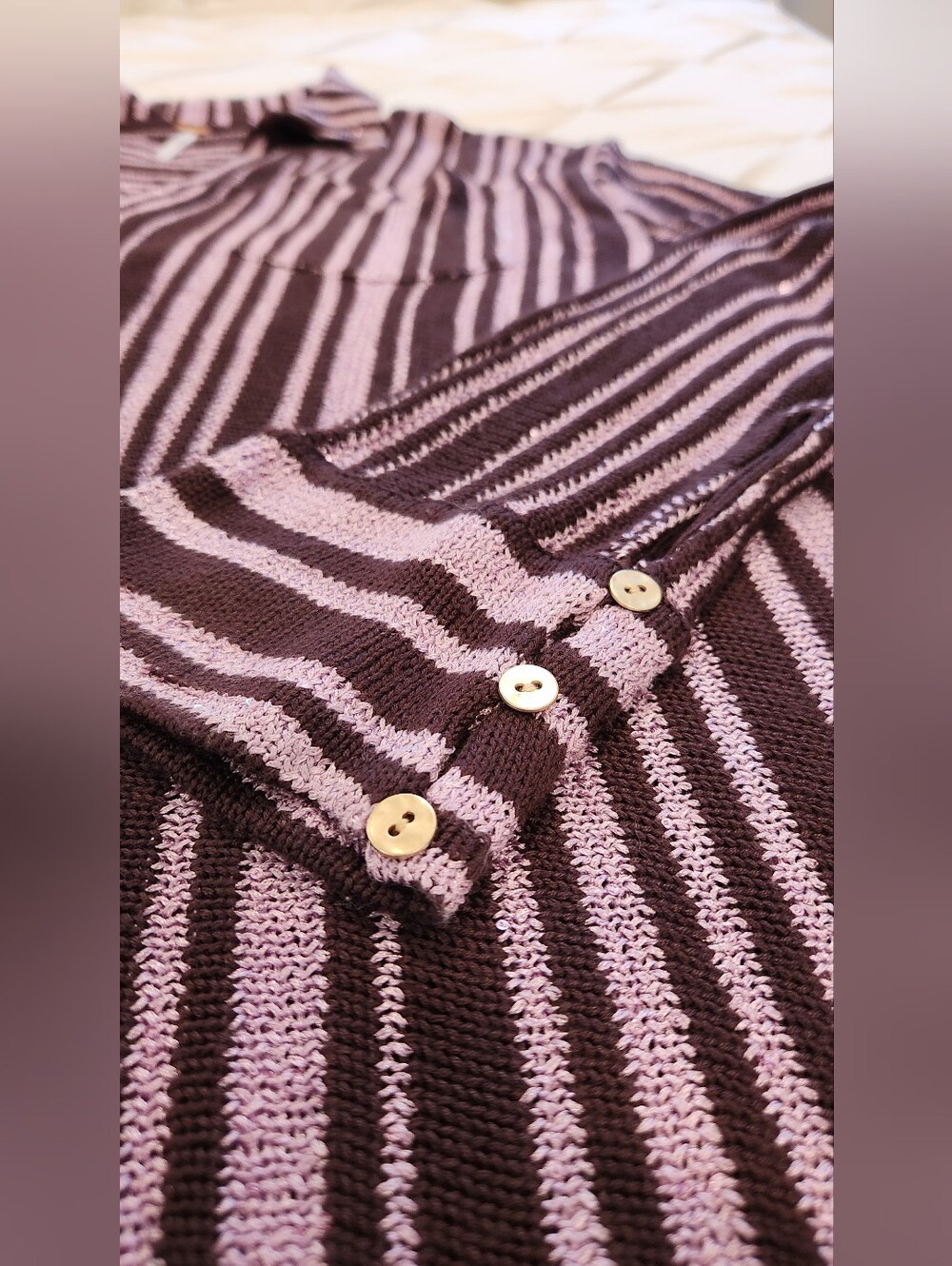 Free People Beach Bash Sweater Plum Chocolate Sequined Striped Size XL - Picture 7 of 15